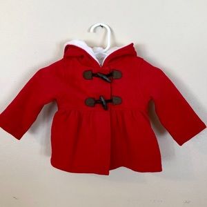 Red fleece hooded jacket